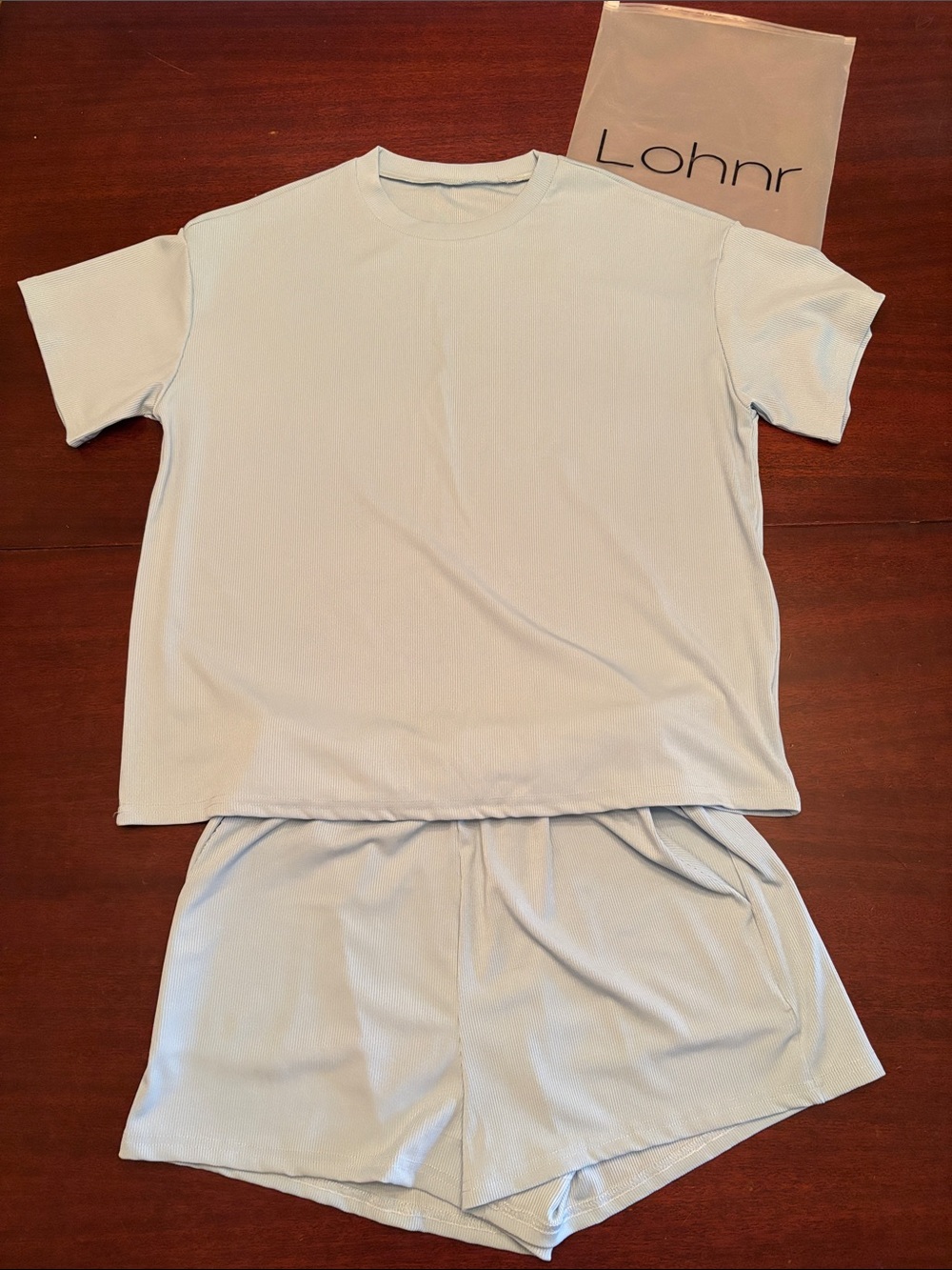 Lohnr Light Blue Ribbed Set - Tee & Shorts NEW IN PACKAGE size M